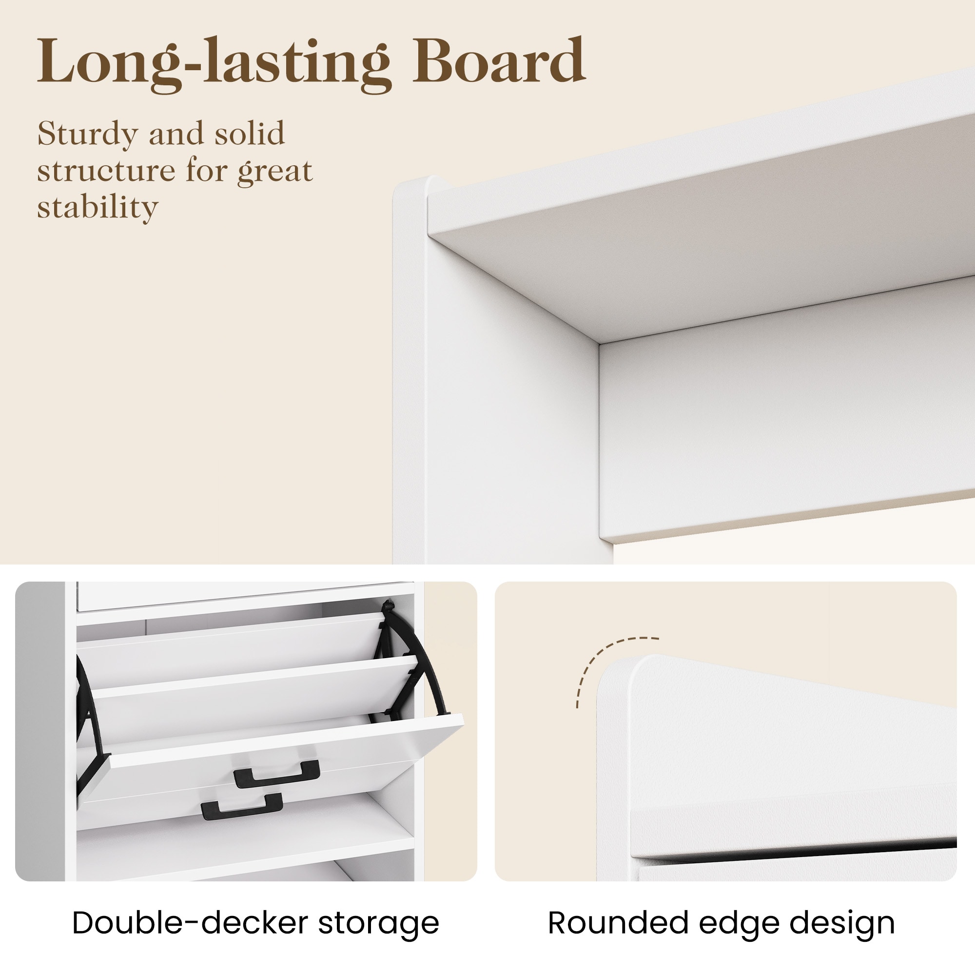 5-in-1 Shoe Cabinet With Flip Drawer, Entryway Shoe Storage With Pegboard, Adjustable Shelf, Wood Entryway Cabinet, White_voghion.com